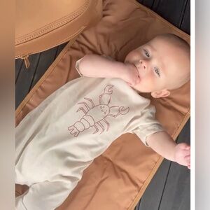 günamüna Short Sleeve Unisex Easy Change Romper, Lobster, 6-9 mo, MSRP $35